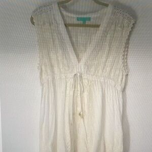 Melissa Odabash Cream Lace-Trim V-Neck Swim Coverup